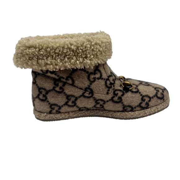 Gucci GG Monogram Wool Shearling Boots Beige Tan Women’s Size EUR 39.5 Horsebit - Picture 6 of 16